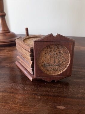 Vintage Wooden Ship Inn Coaster Set
